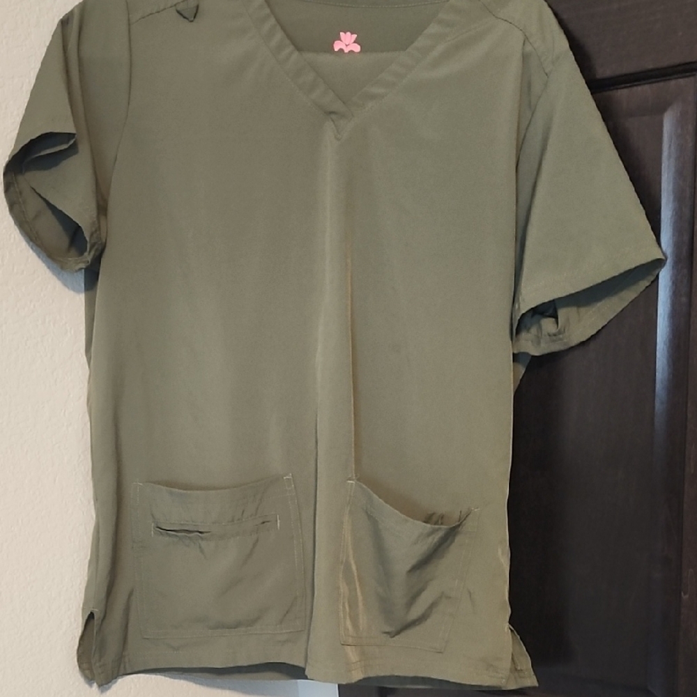 Olive Green V-Neck Scrub Top